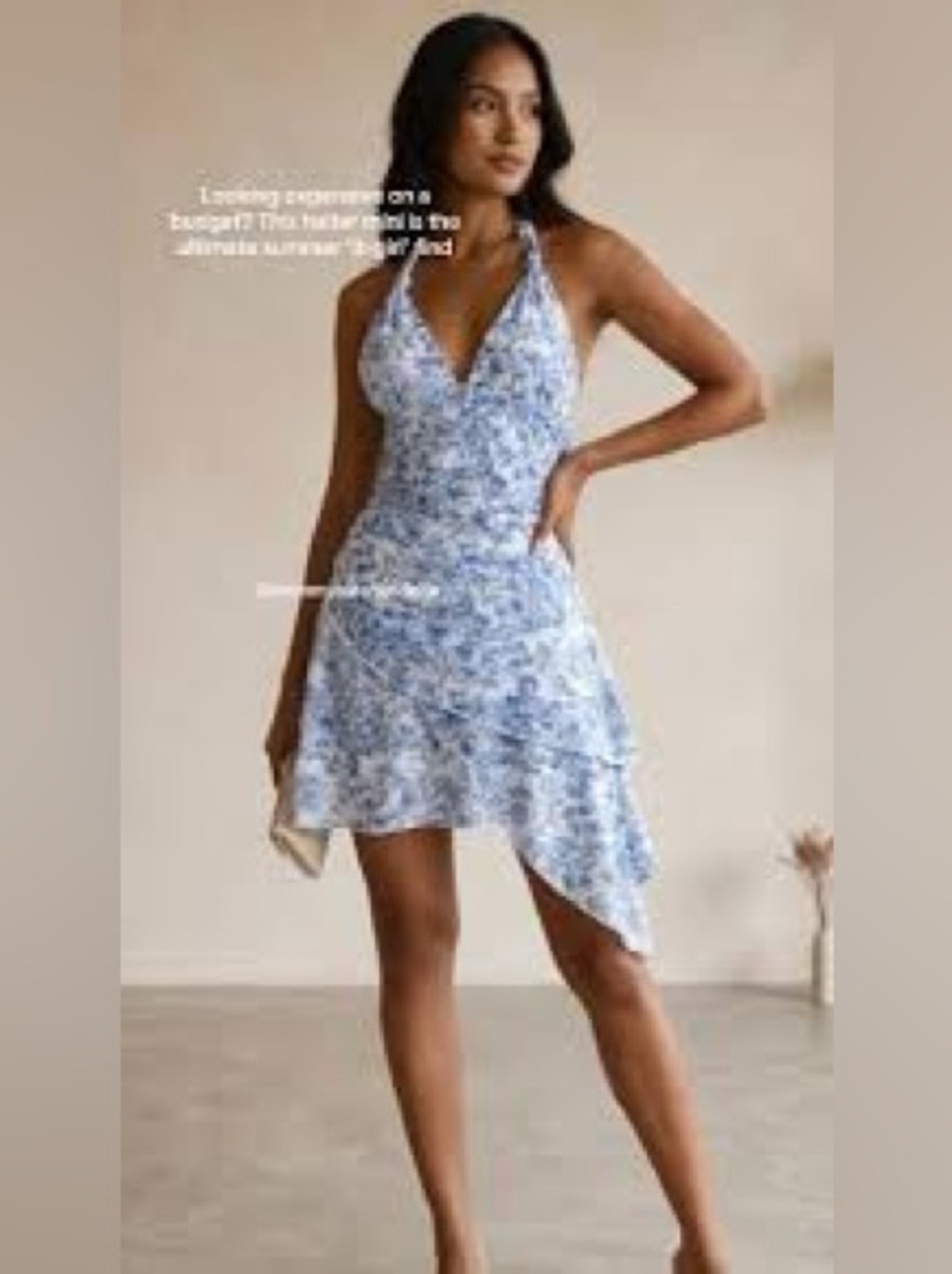 Blue and White Floral Mini Halter Dress XS- never worn!